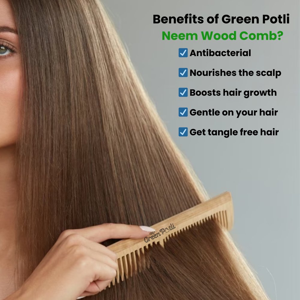 Neem Wooden Comb (Dual Tooth) | Hair Growth, Dandruff Control, Reduces Hairfall