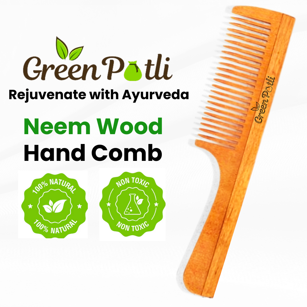 Neem Wood Comb (Wide Tooth) Hair Growth, Dandruff Control, Reduces Hairfall