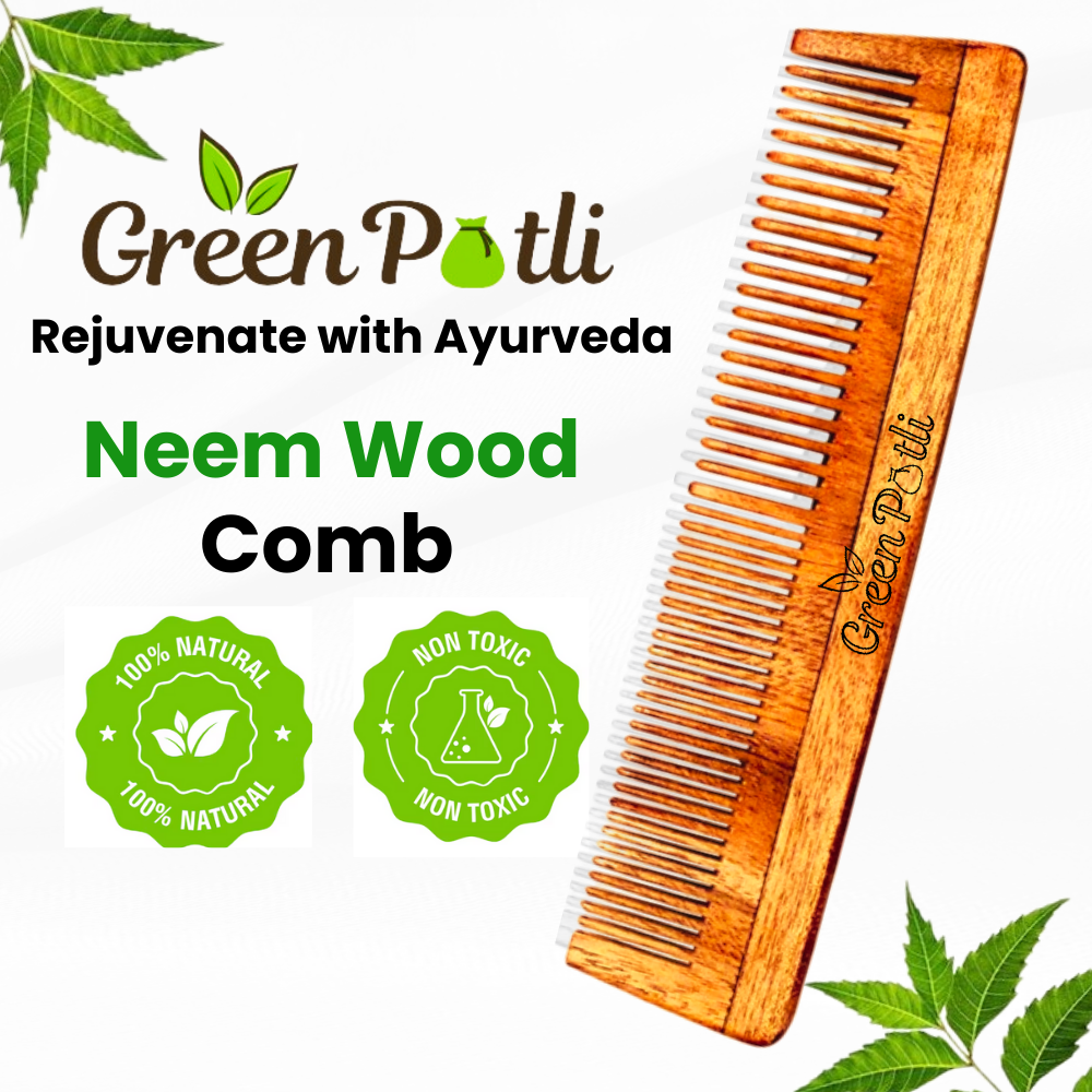 Neem Wooden Comb (Dual Tooth) | Hair Growth, Dandruff Control, Reduces Hairfall