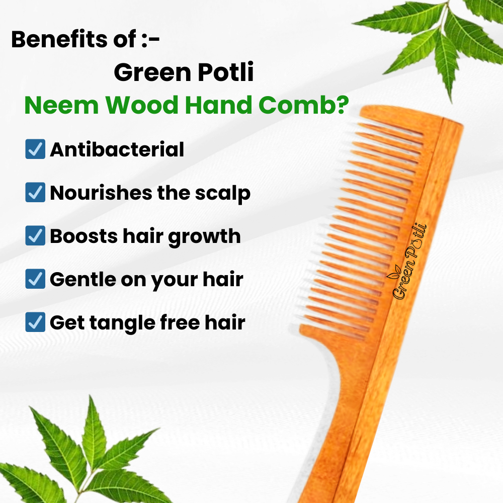 Neem Wood Comb (Wide Tooth) Hair Growth, Dandruff Control, Reduces Hairfall